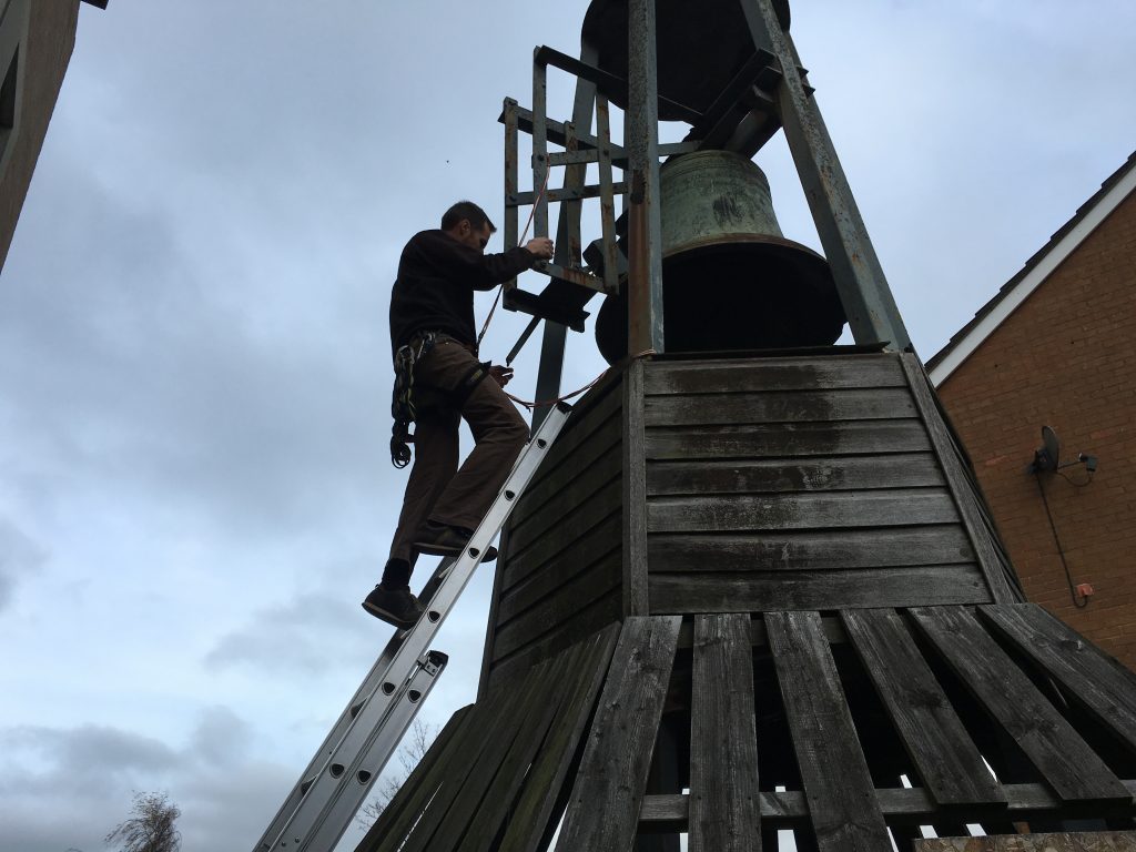 historic bell of St Sidwells about to be rung.
